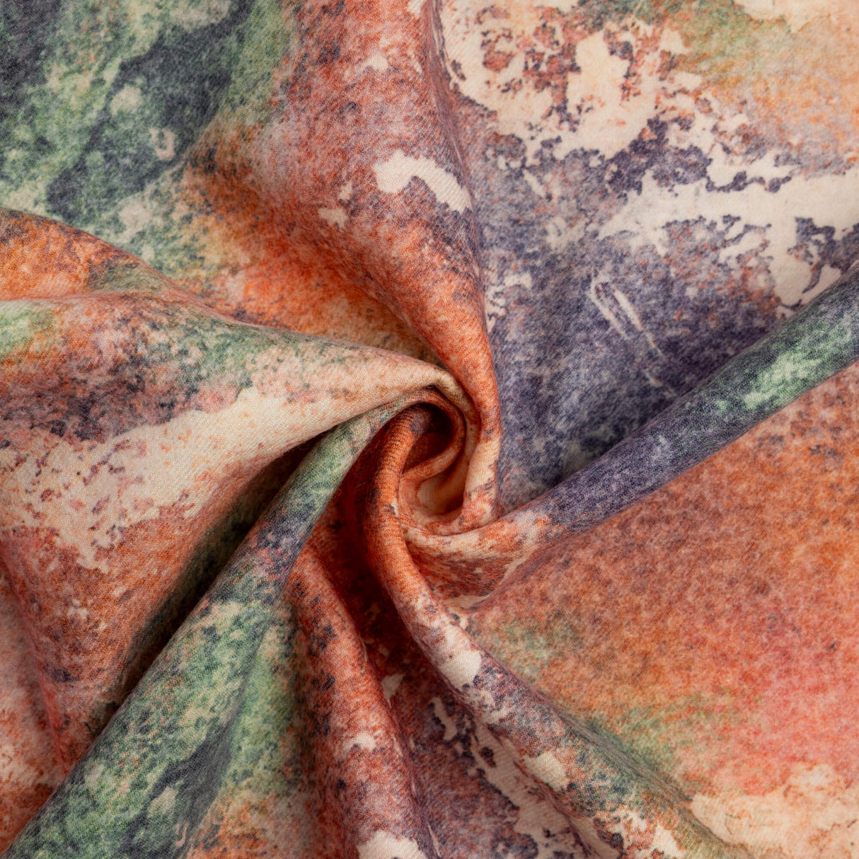 Flanelle 100% laine - Abstrait orange et vert