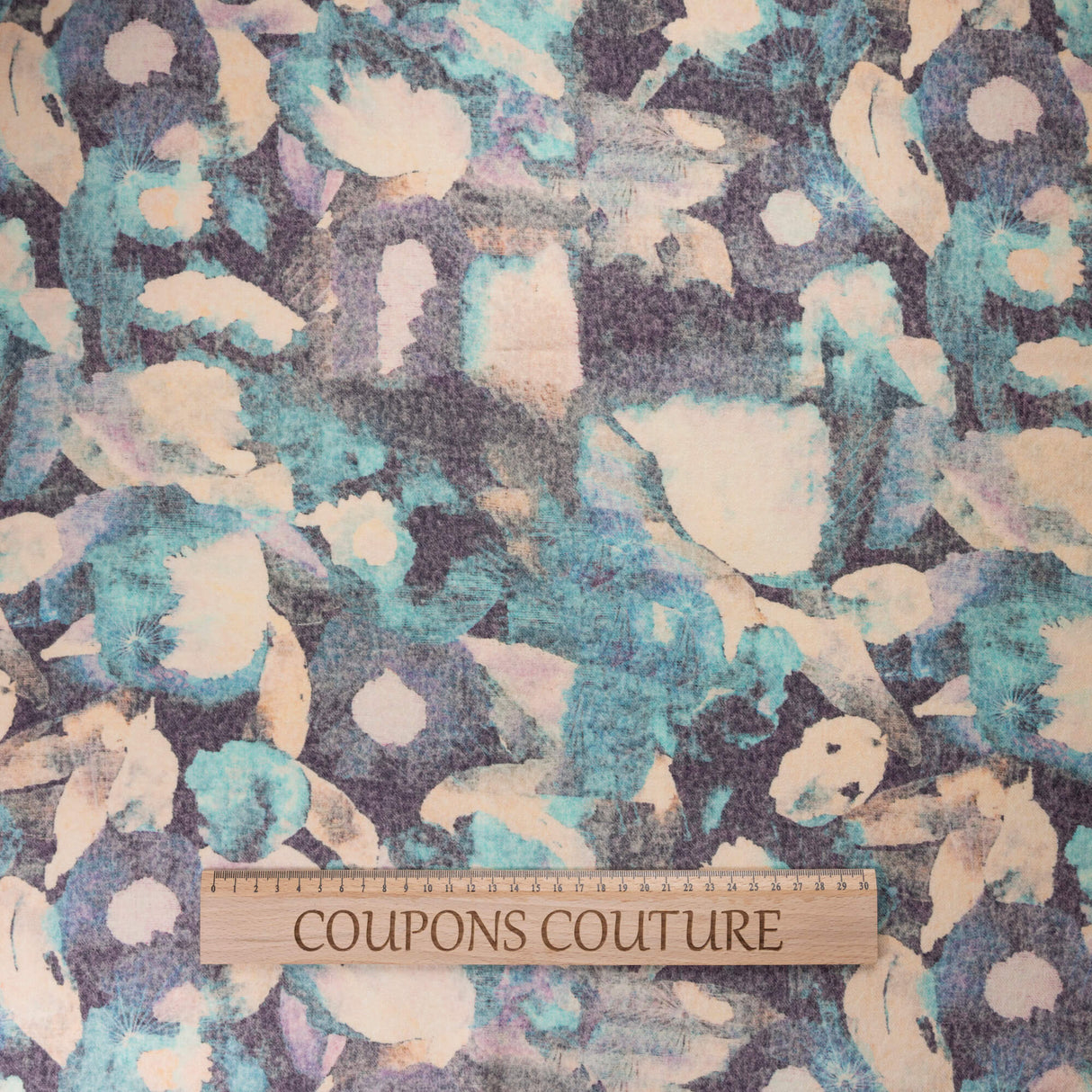 Flanelle 100% laine - Fleurs turquoise et écru
