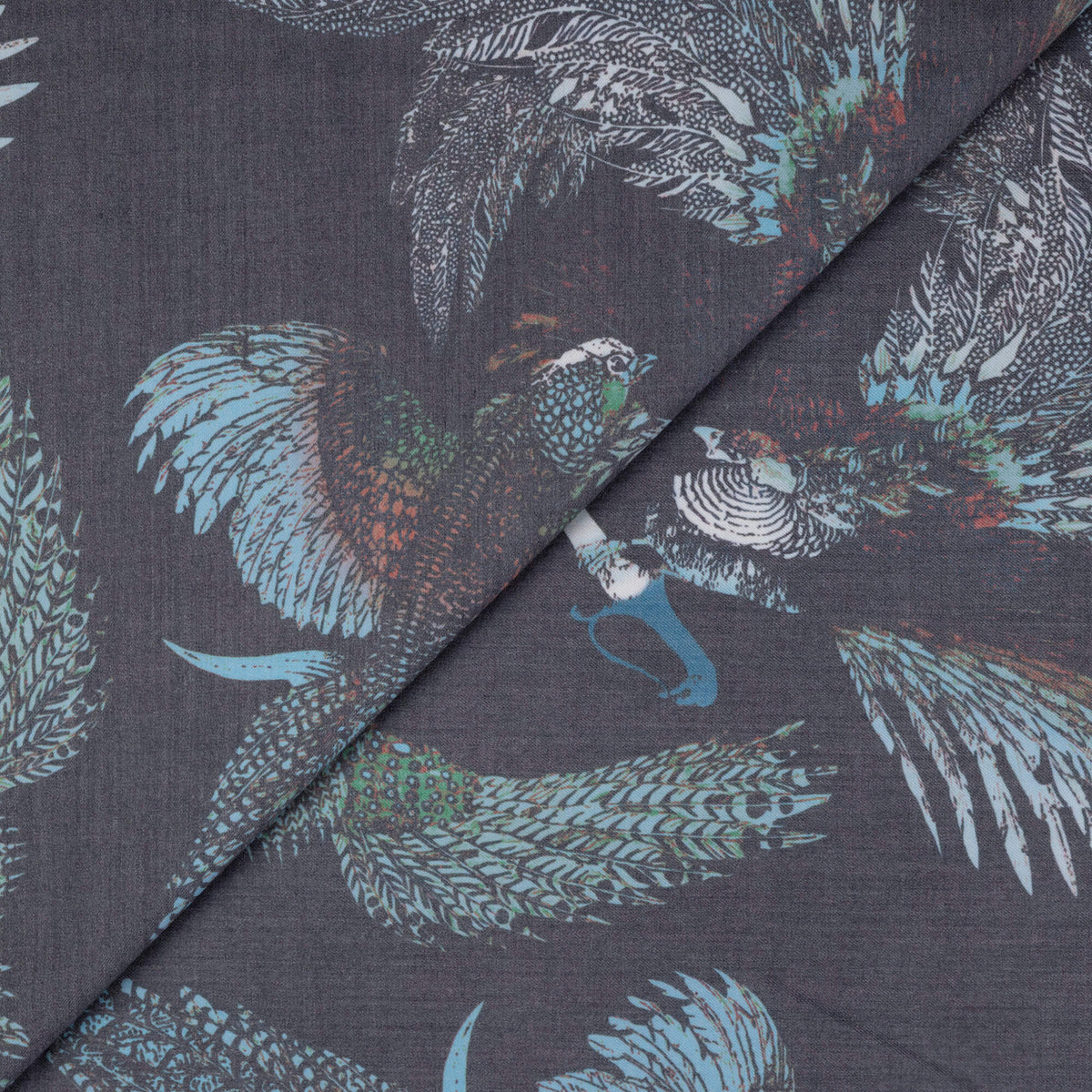 Gabardine de laine extensible - Oiseaux exotiques bleu et vert