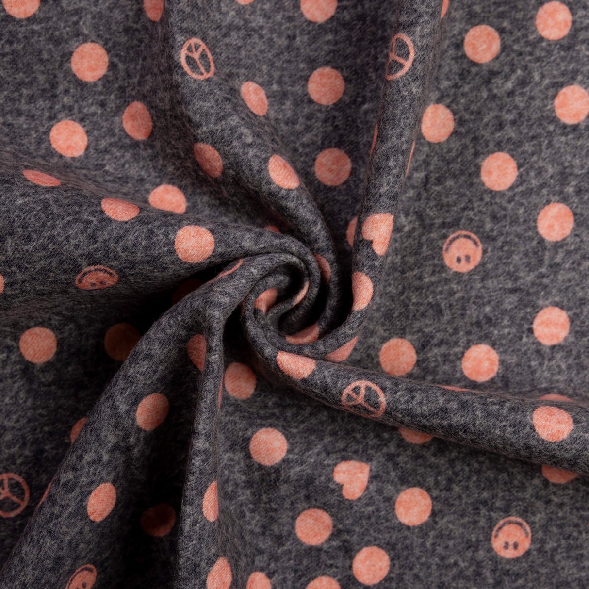 Flanelle 100% laine - Pois corail sur noir vieilli