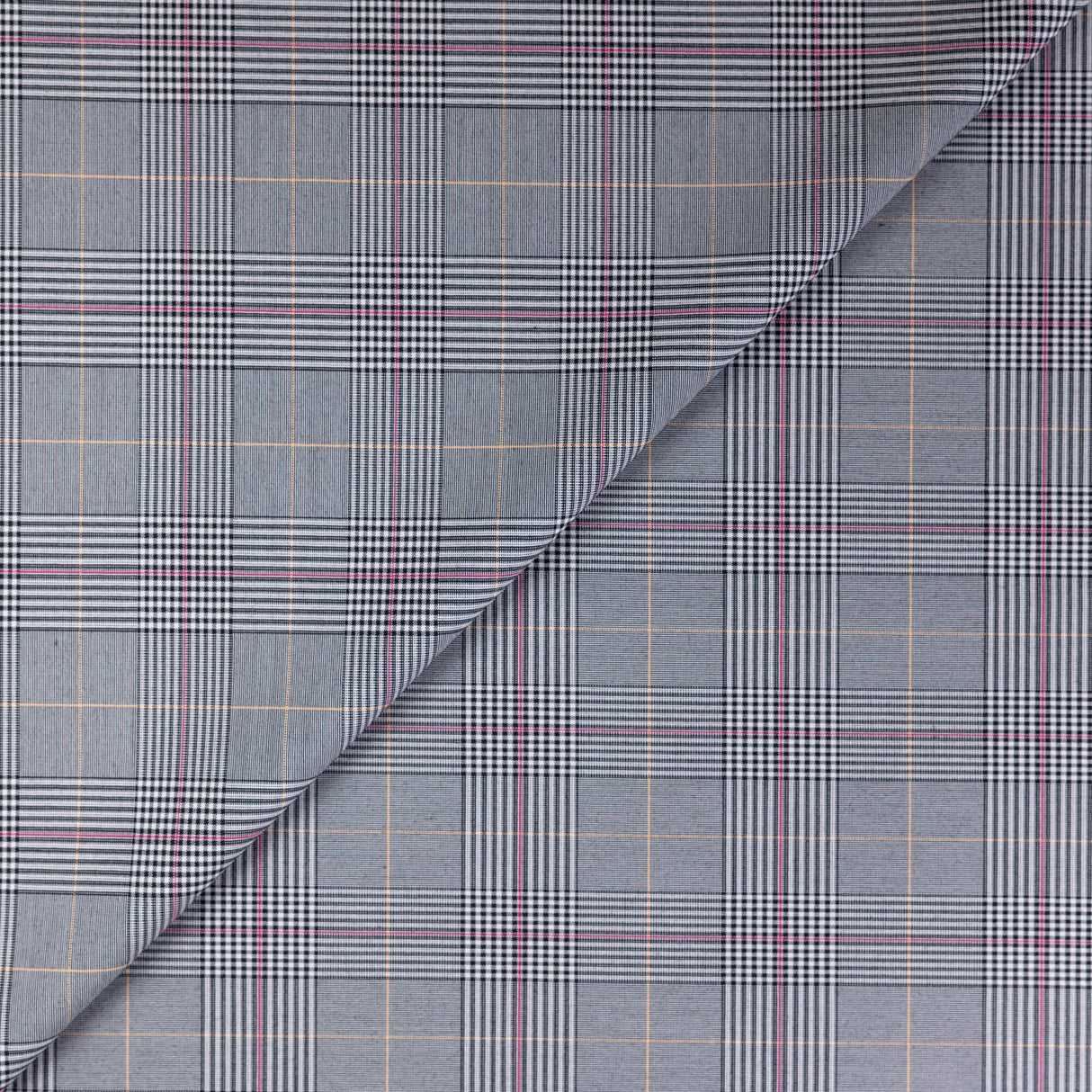 Tissu tailleur clan - prince-de-galles gris, moutarde et rose