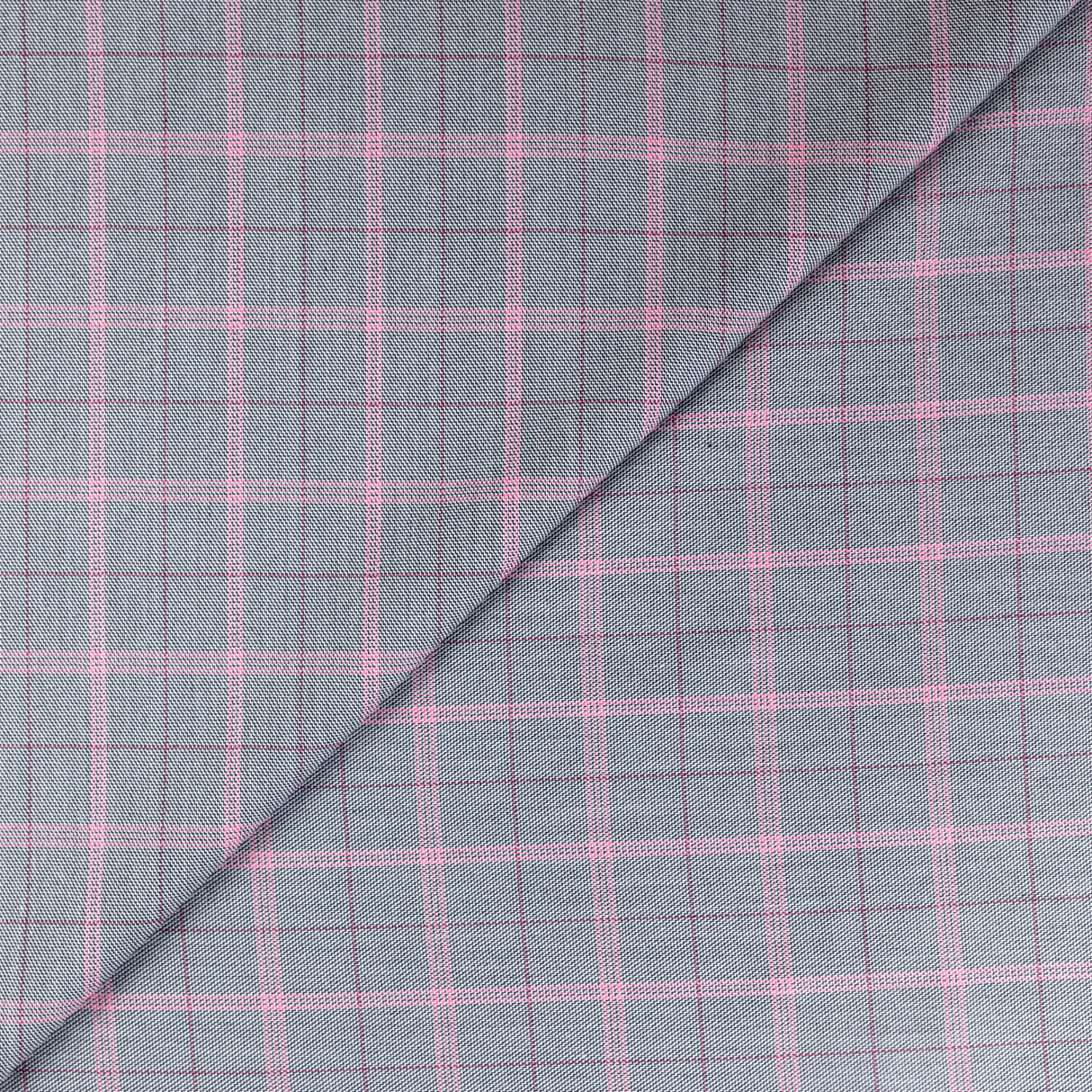 Tissu tailleur clan - Carreaux gris à lignes roses