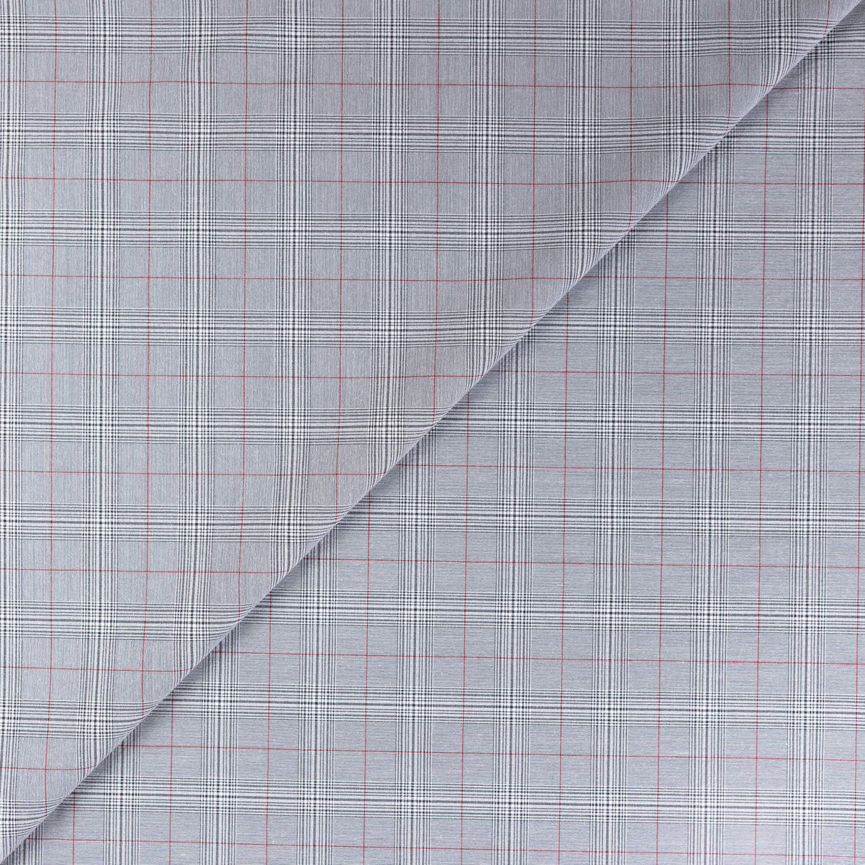 Tissu tailleur clan - Carreaux gris et lignes rouges