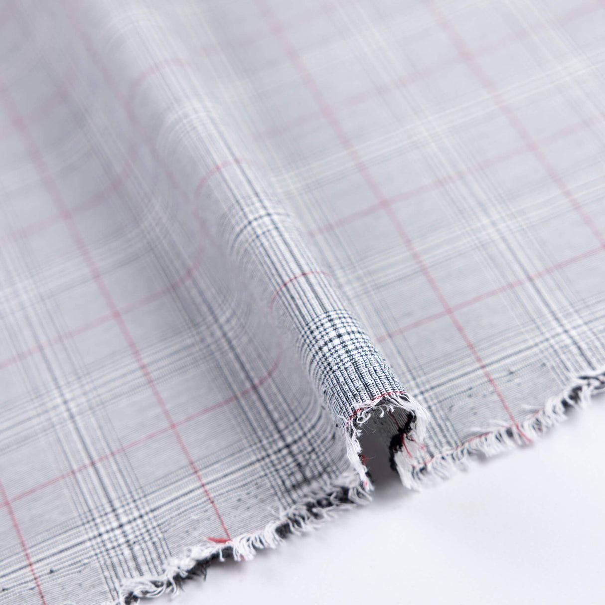 Tissu tailleur clan - Carreaux gris et lignes rouges