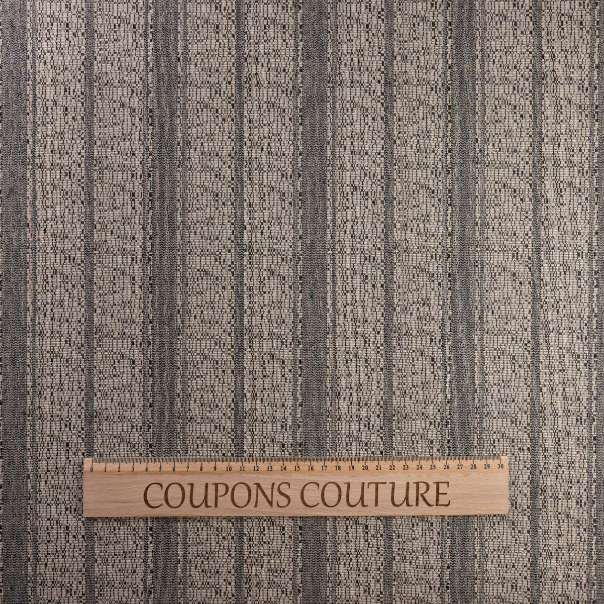 Jacquard 100% coton - Rayures chinées noir et beige