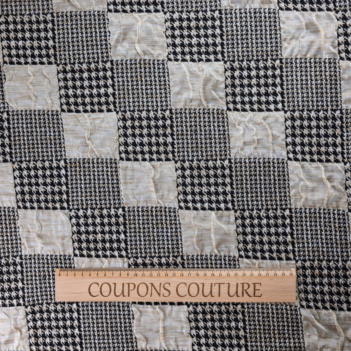 Jersey jacquard - Patchwork pied-de-poule écru