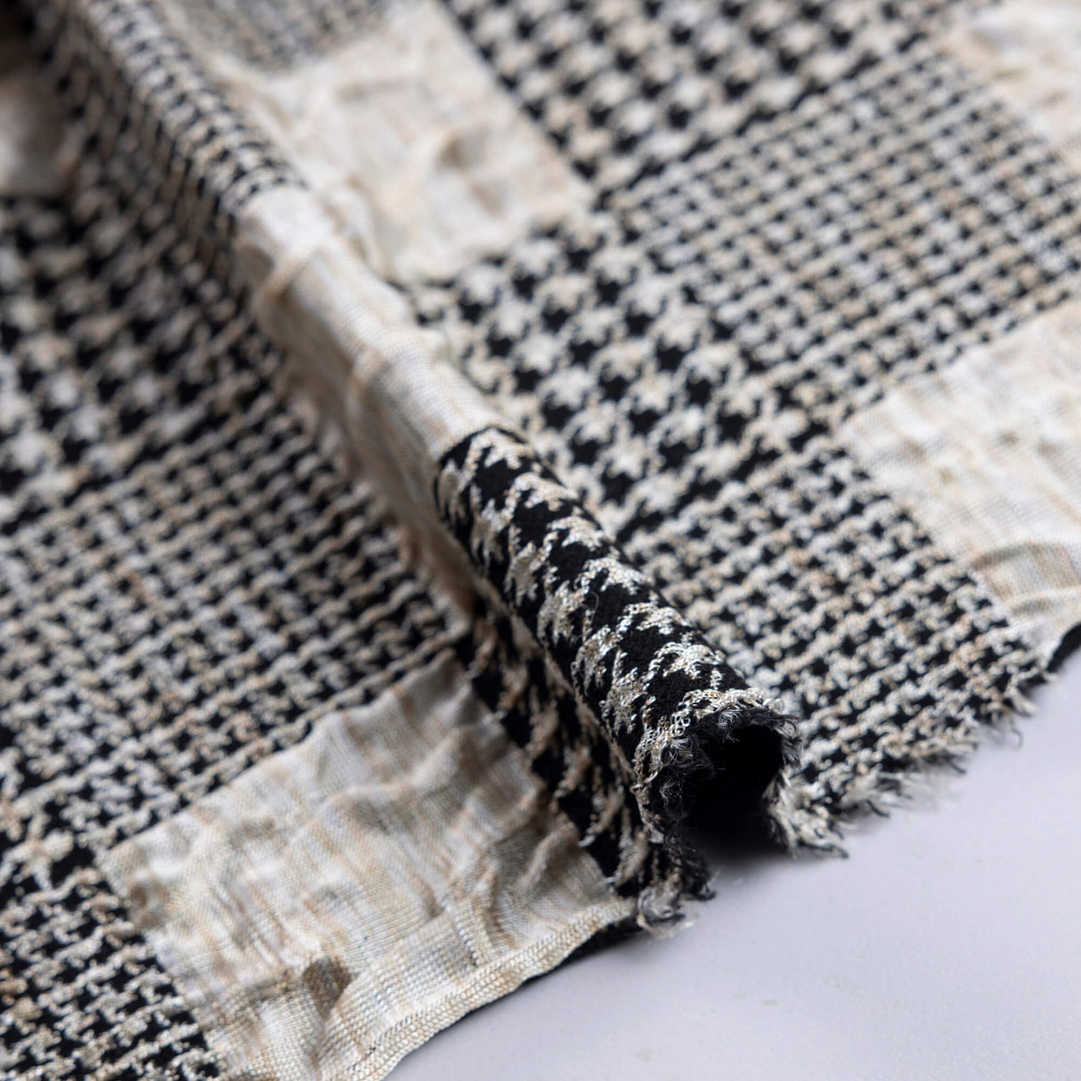 Jersey jacquard - Patchwork pied-de-poule écru