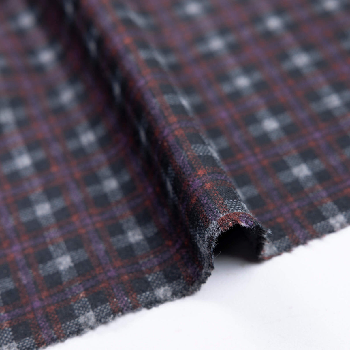 Maille Milano émerisée - Carreaux tartan violet et bordeaux