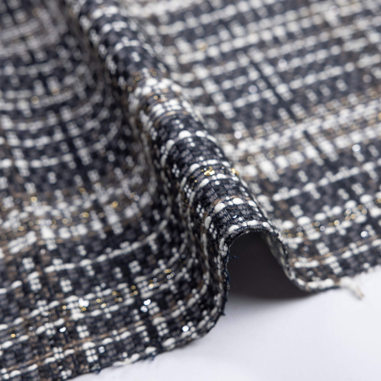 Tweed entoilé - Noir chiné pailleté