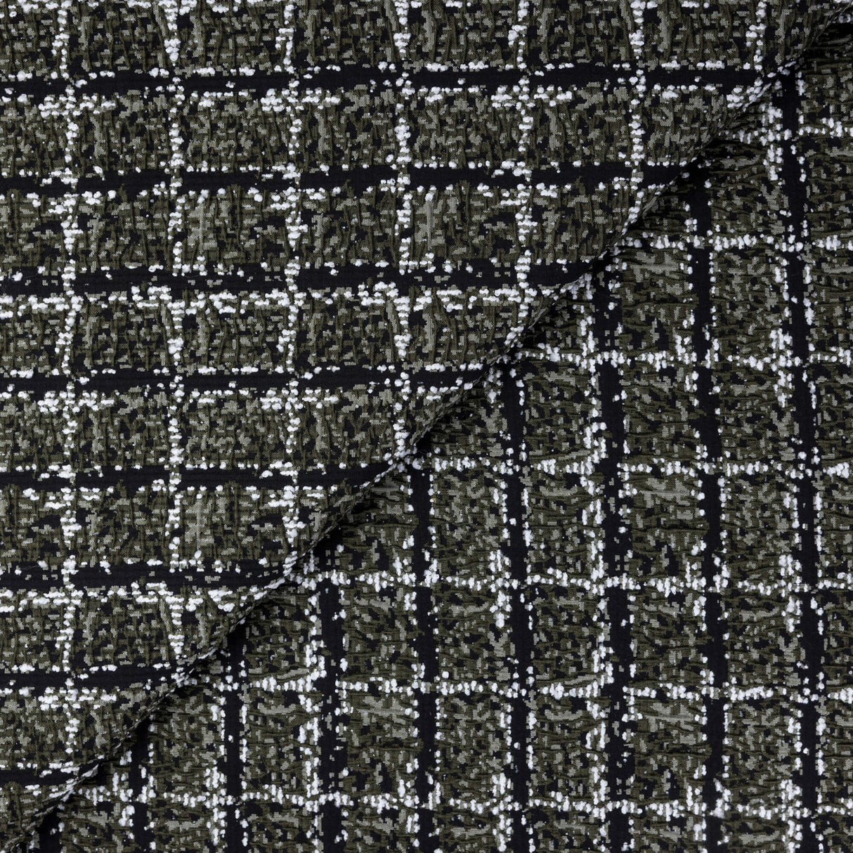 Jacquard chenille - Carreaux kaki et noir