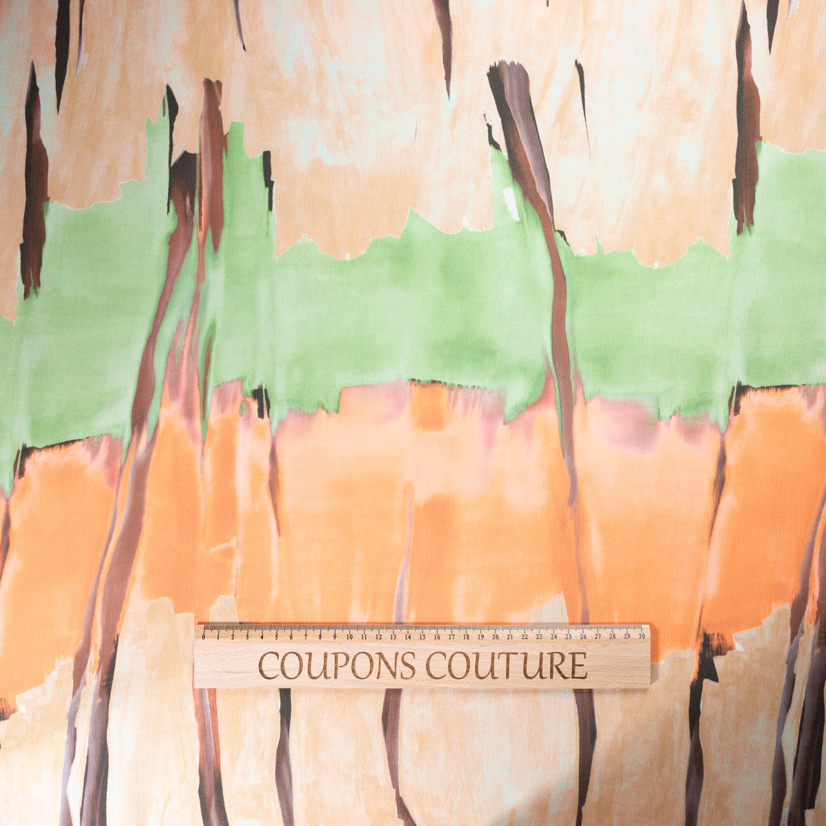 Crêpe crinkle - Imprimé abstrait orange et vert