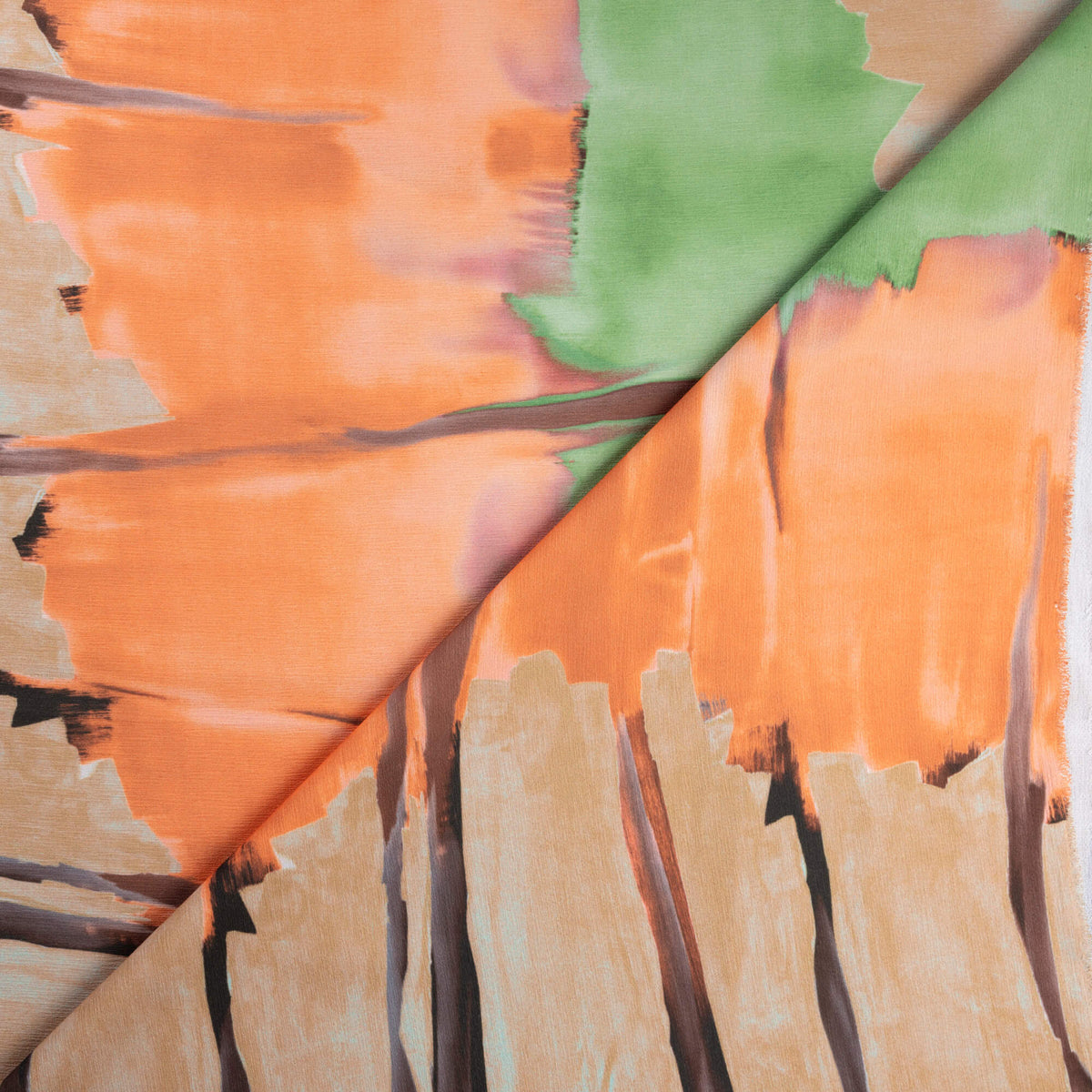 Crêpe crinkle - Imprimé abstrait orange et vert