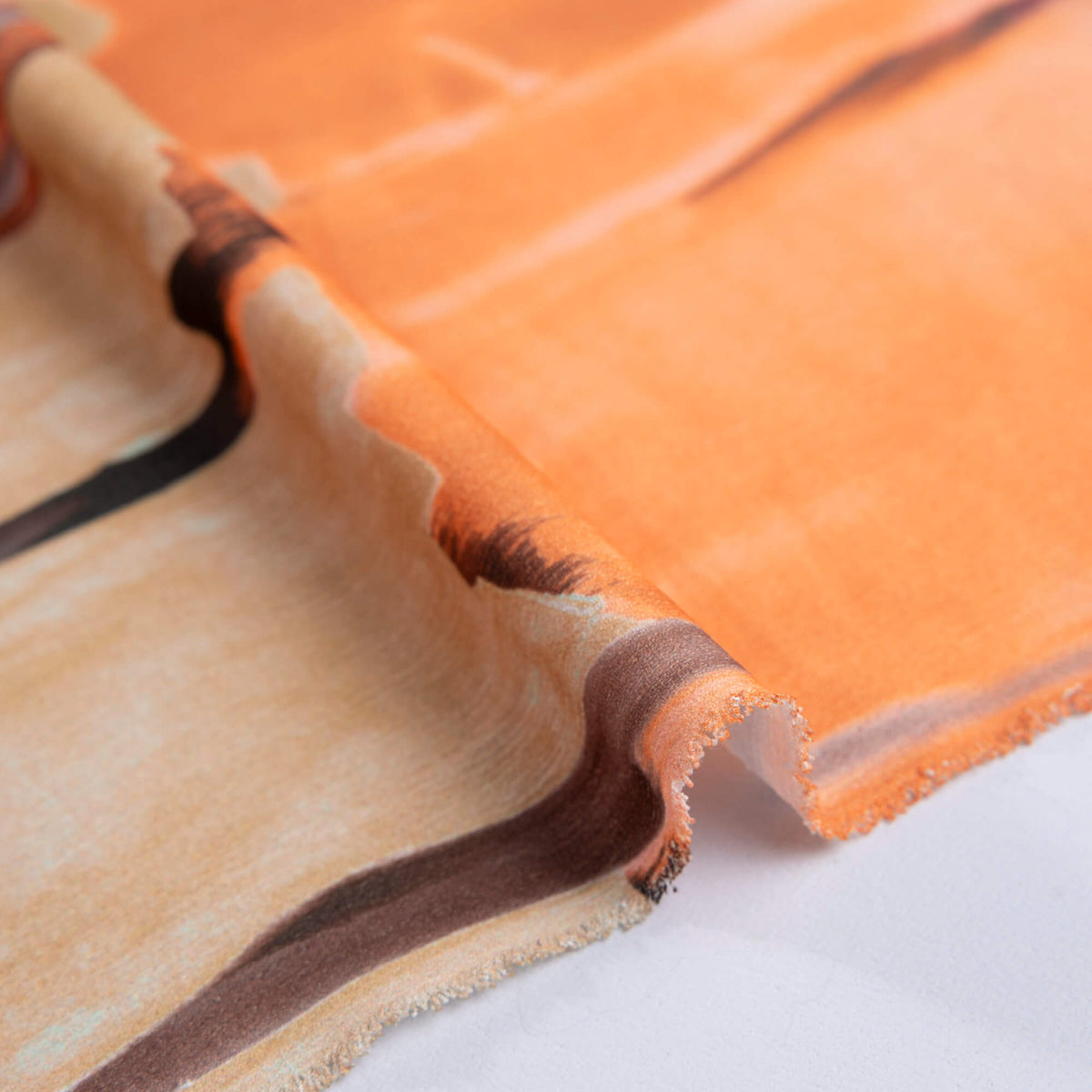 Crêpe crinkle - Imprimé abstrait orange et vert