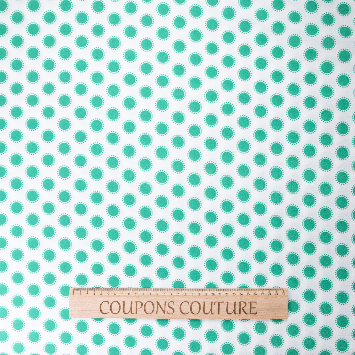 Crêpe gauffré - Pois turquoise sur blanc