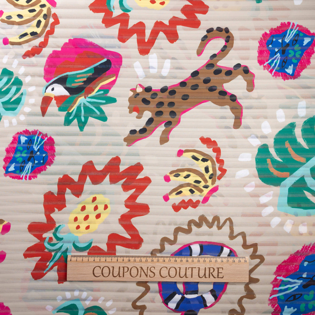 Georgette Rayure ajourée - Motifs tropicaux multicolores