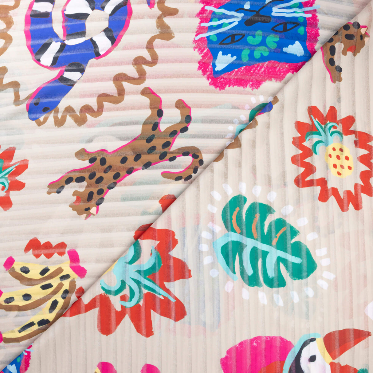 Georgette Rayure ajourée - Motifs tropicaux multicolores