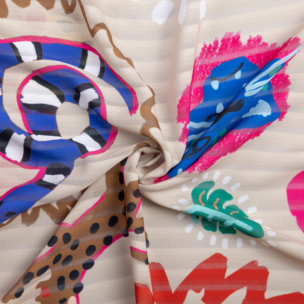 Georgette Rayure ajourée - Motifs tropicaux multicolores