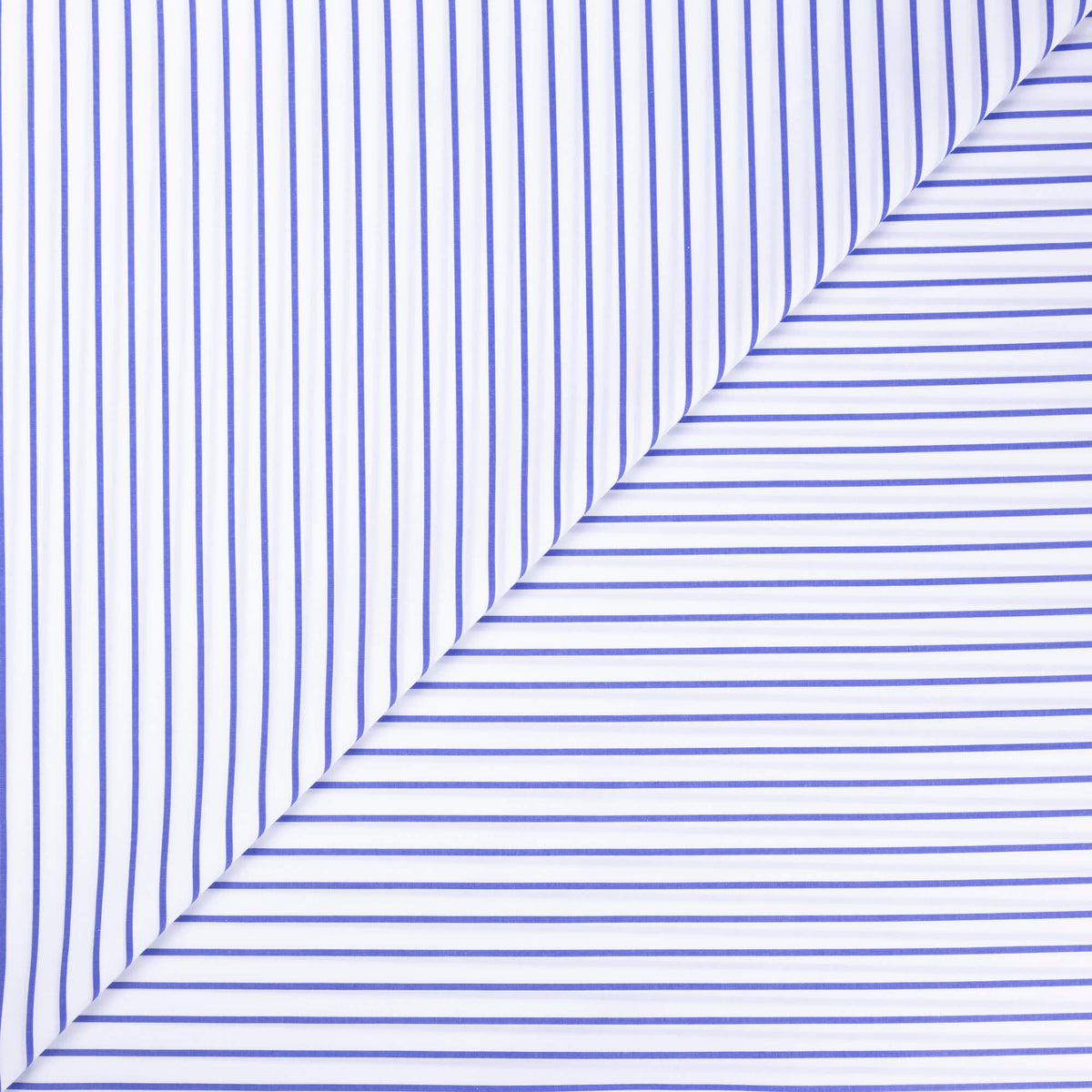 Percale 100% coton peigné - Rayé bleu & blanc