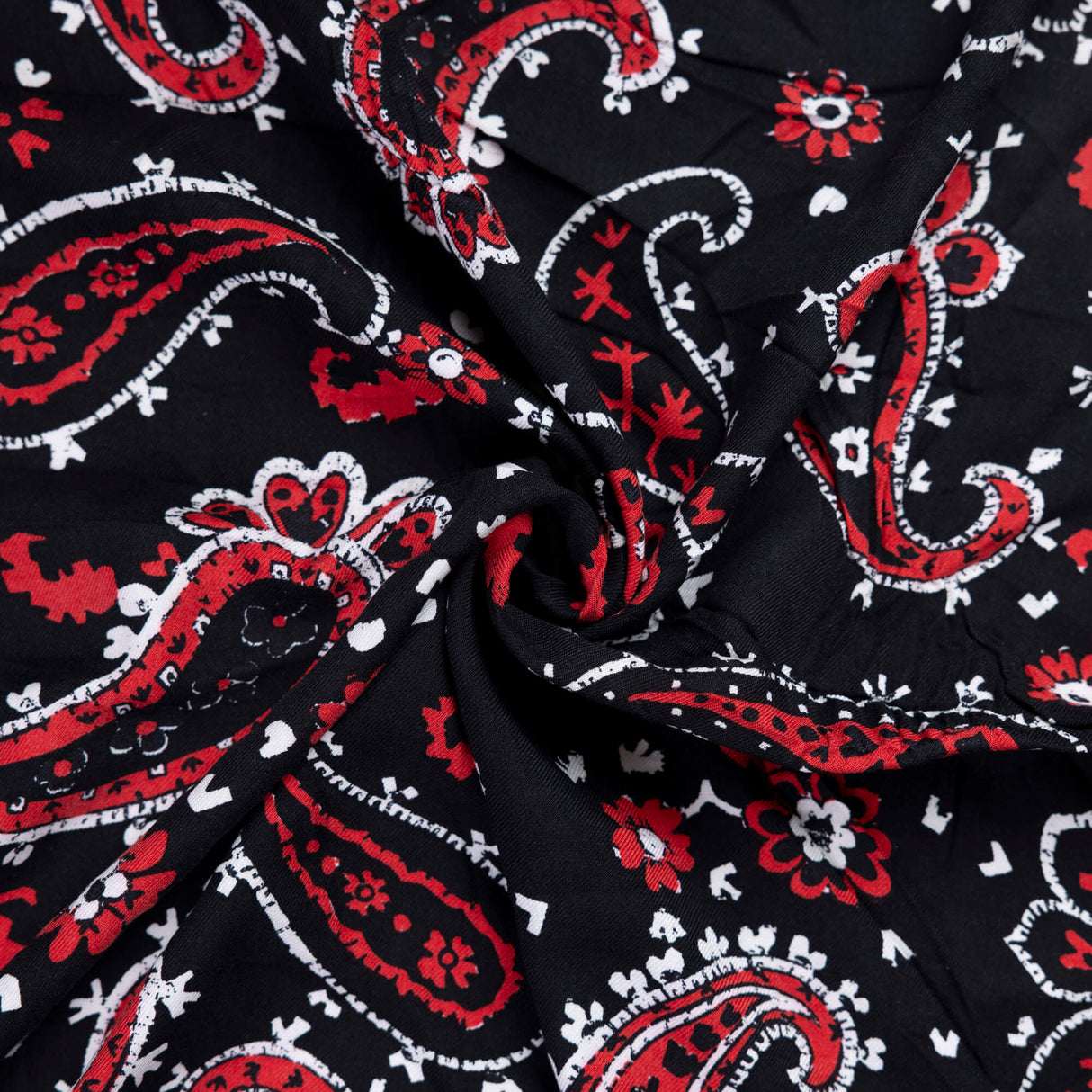 Twill 100% viscose – Cachemire noir rouge blanc