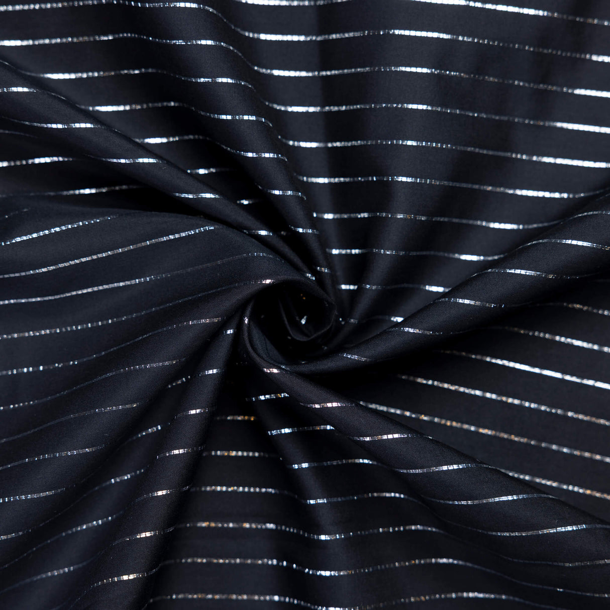 Voile de soie et coton – Noir rayure lurex argent