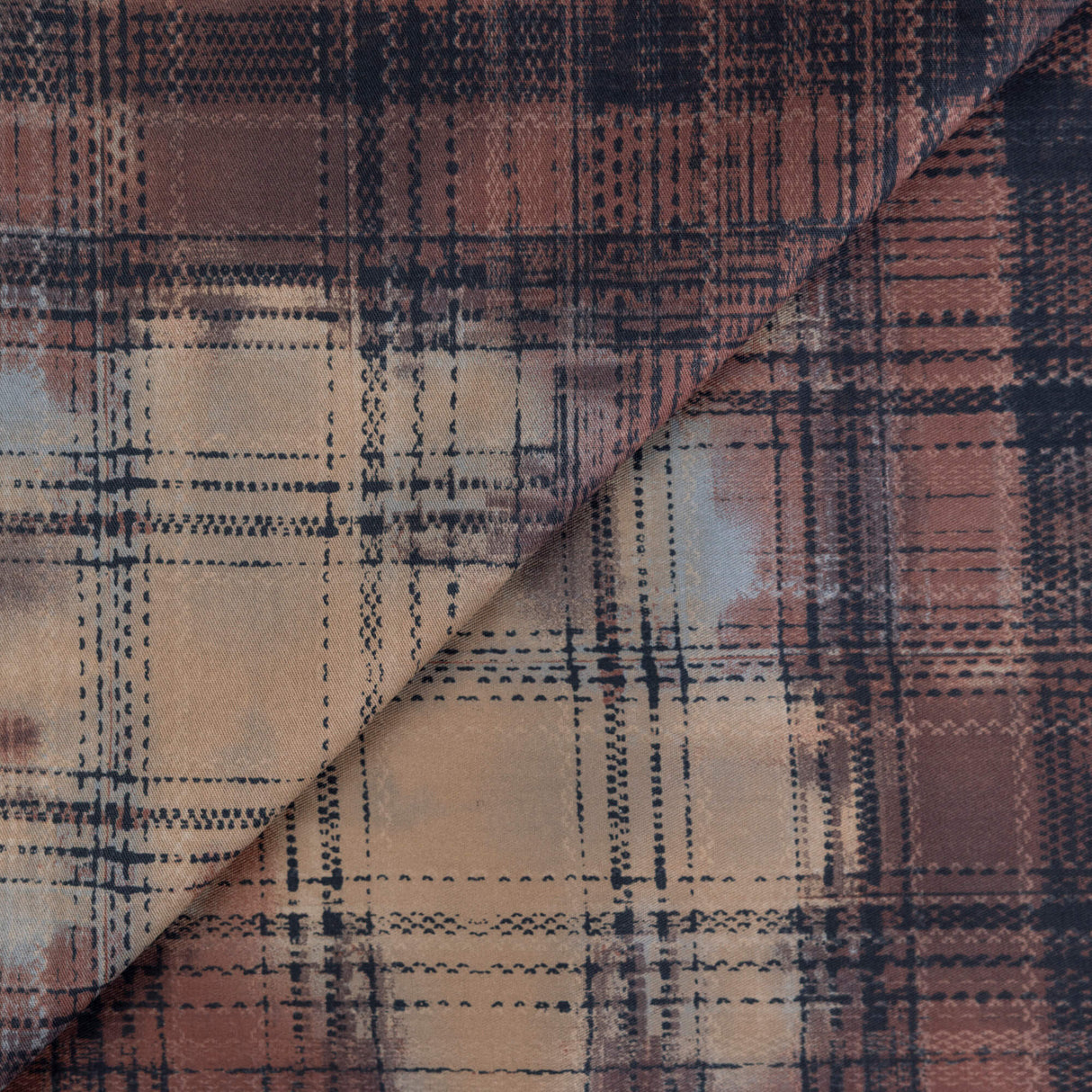 Gabardine émerisée coton & élasthanne – Carreaux floutés marron