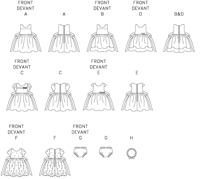 Patron McCall's n°6015 – Robes doublées pour bébés avec culotte et bandeau