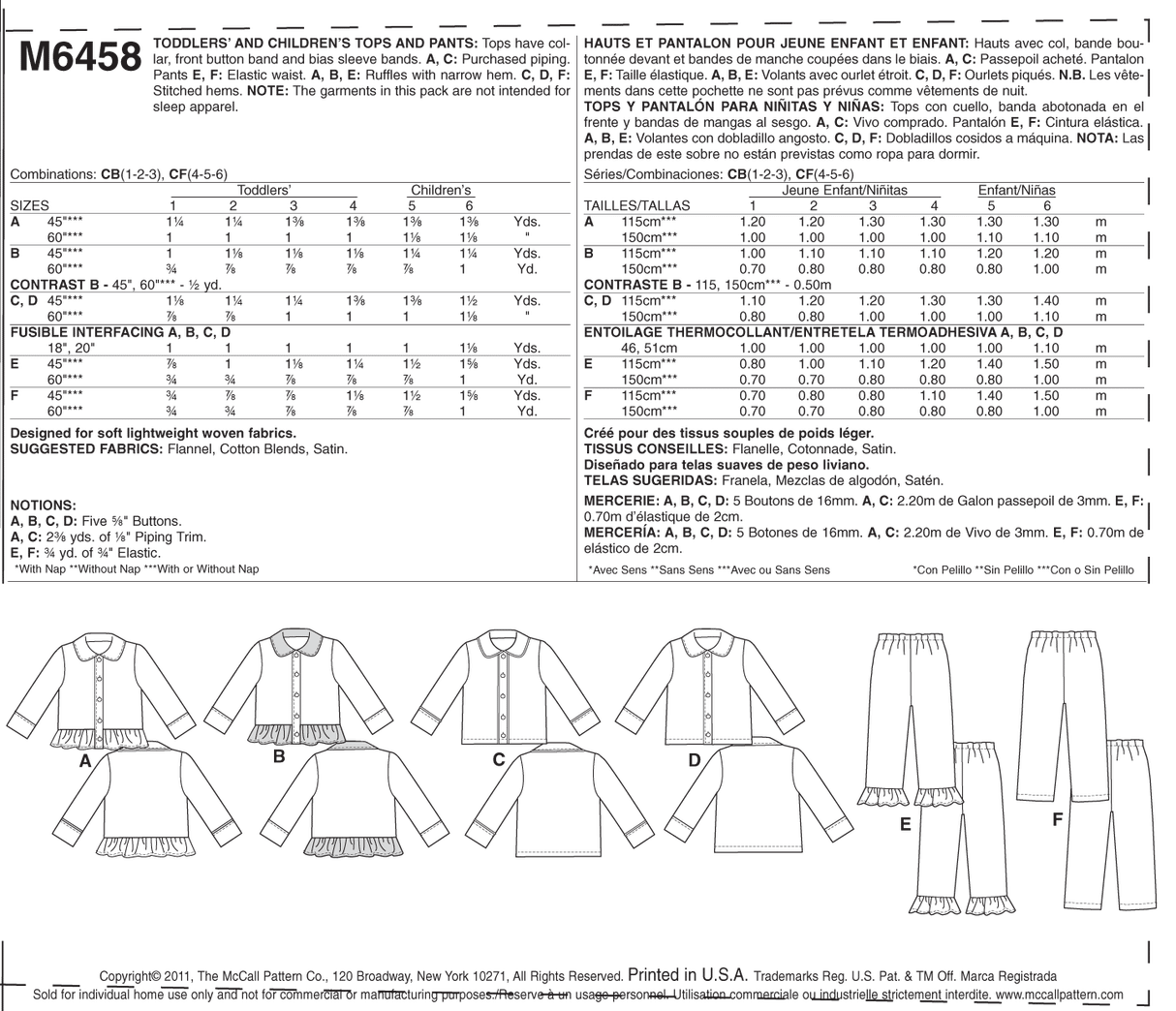 Patron McCall's n°6458 – Haut et pantalon pour enfants