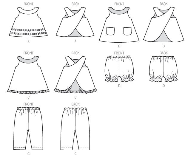 Patron McCall's n°6912 – Haut, robe, culotte bouffante et pantalon pour bébé