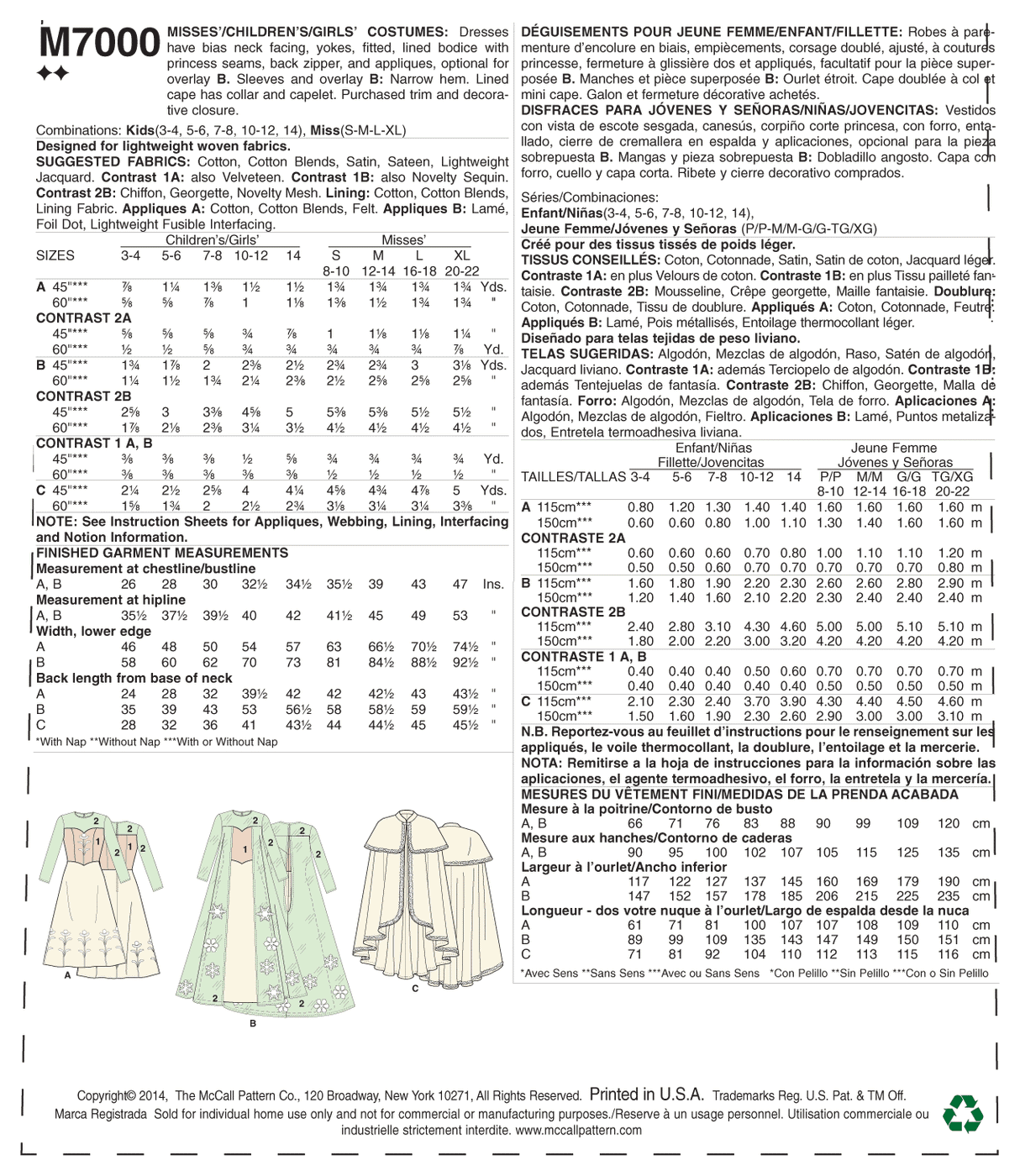 Patron McCall's n°7000 – Robe de princesse et cape