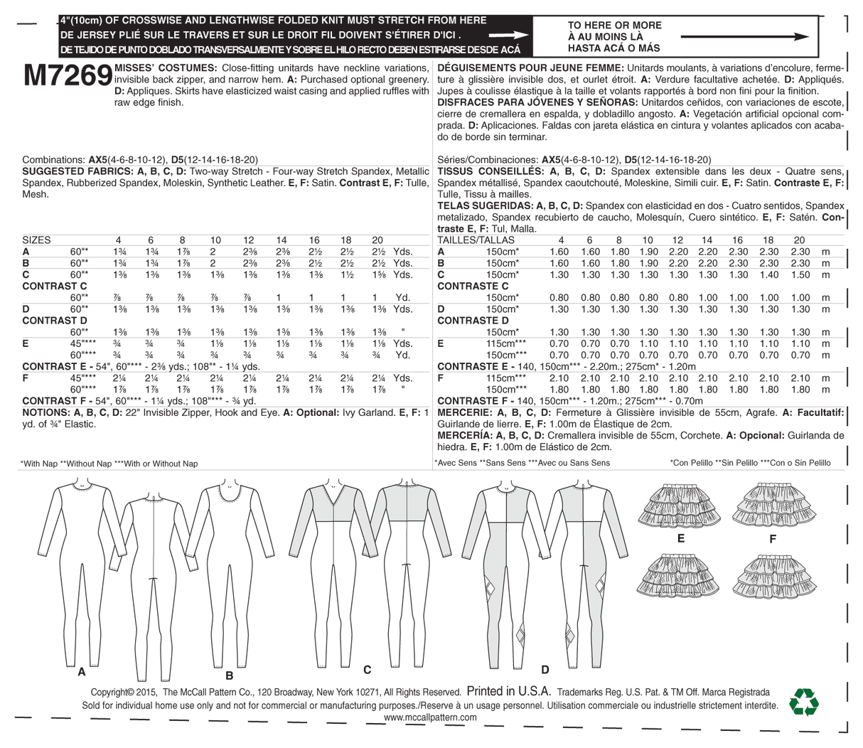 Patron McCall's n°7269 – Costumes de super-héroïnes pour femme