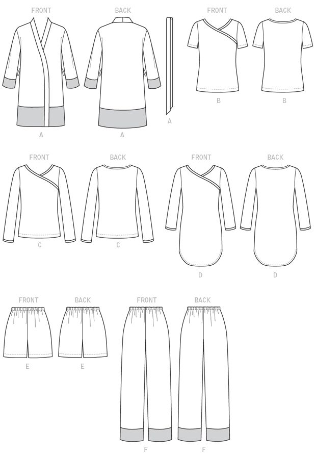 Patron McCall's n°7297 – Peignoir, ceinture, tops, robe, short et pantalon
