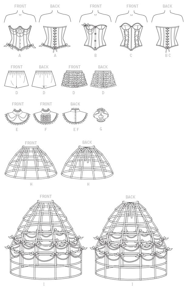 Patron McCall's n°7306 – Corsets, shorts, cols, jupes à cerceau et couronne