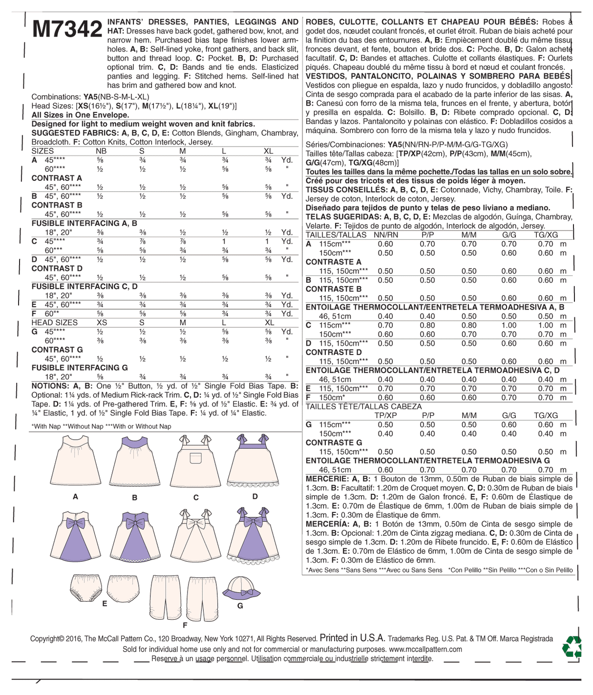 Patron McCall's n°7342 – Robes et accessoires pour enfants