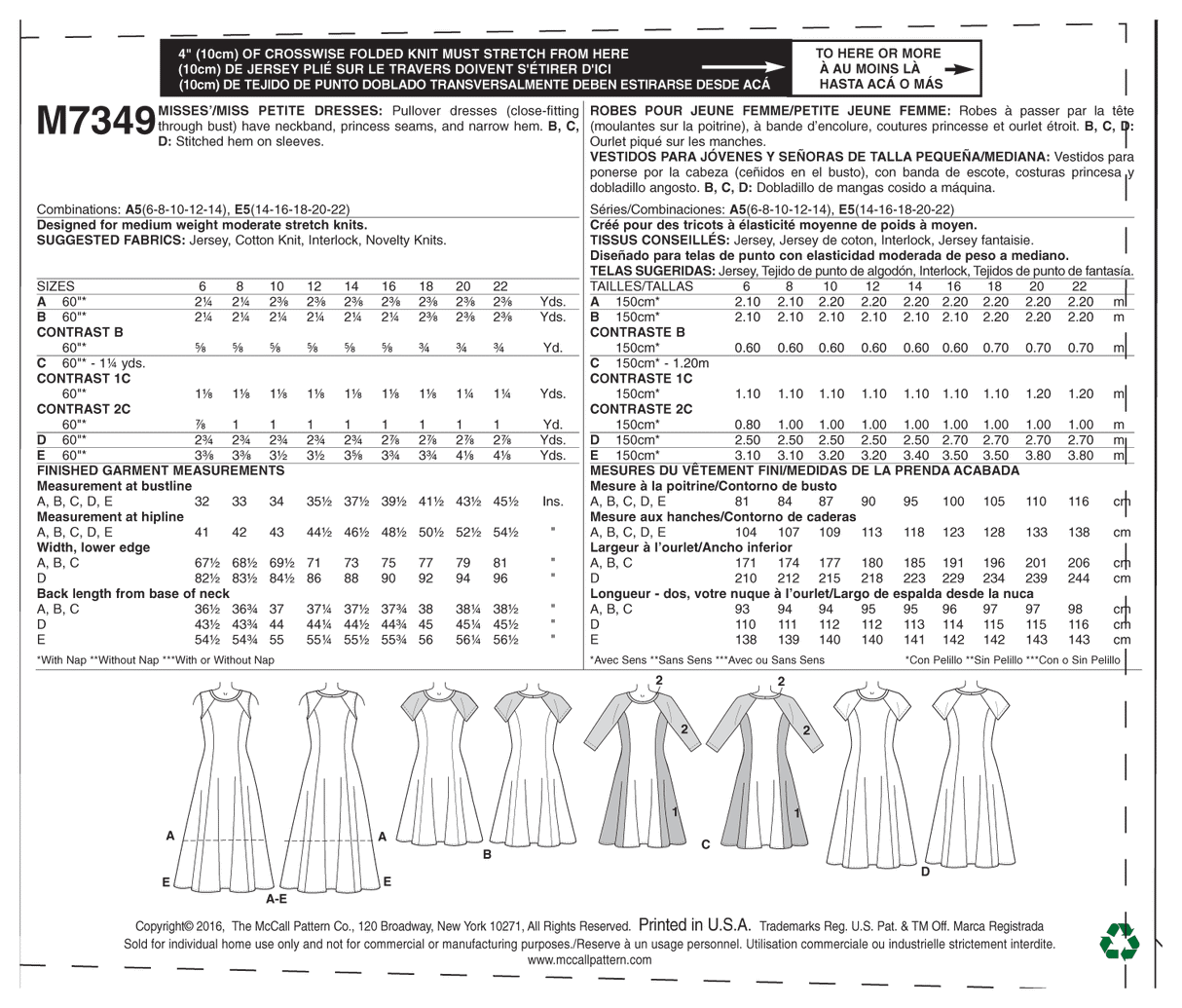 Patron McCall's n°7349 – Robes ajustées et évasées pour femme