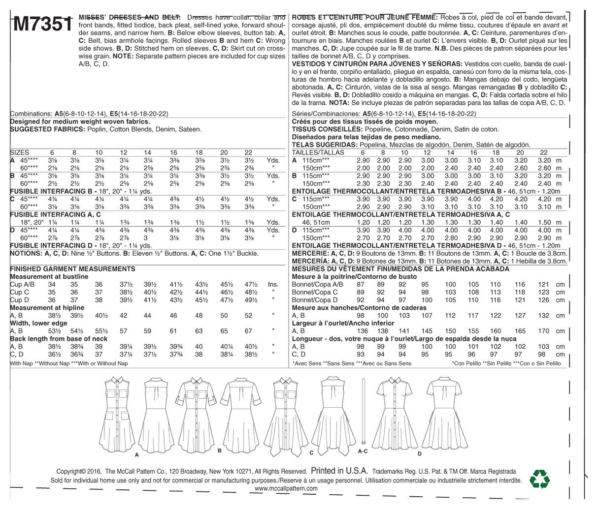 Patron McCall's n°7351 – Robes chemises élégantes