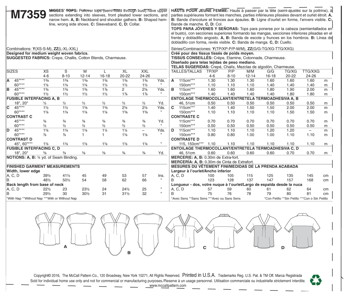 Patron McCall's n°7359 – Hauts élégants pour femme