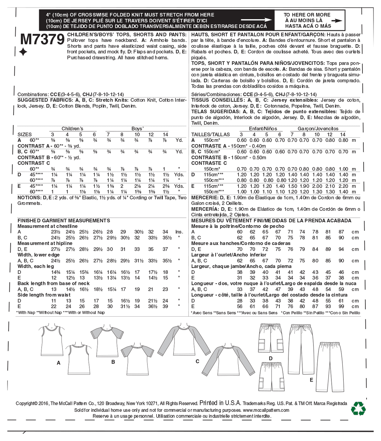 Patron McCall's n°7379 – Ensemble coordonné pour enfants