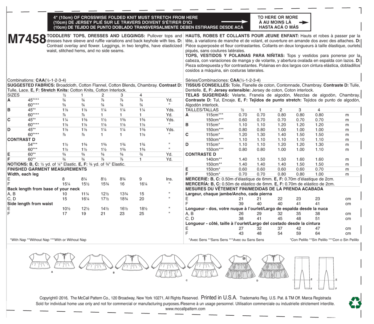 Patron McCall's n°7458 – Hauts et pantalons pour enfants