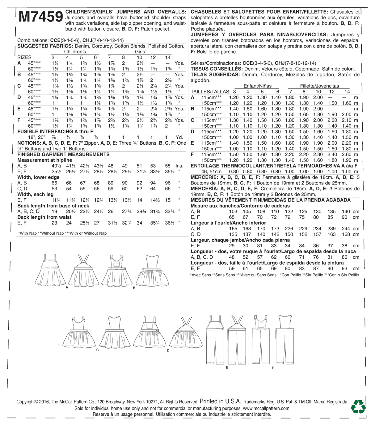 Patron McCall's n°7459 – Chasubles et salopettes
