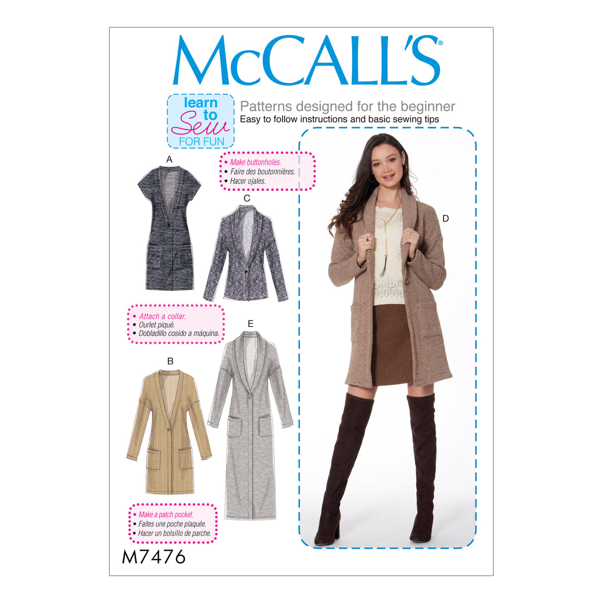 Patron McCall's n°7476 – Gilets et cardigans à épaules tombantes pour femme