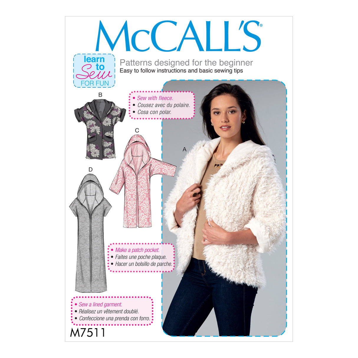 Patron McCall's n°7511 – Vestes ouvertes avec col châle et capuche