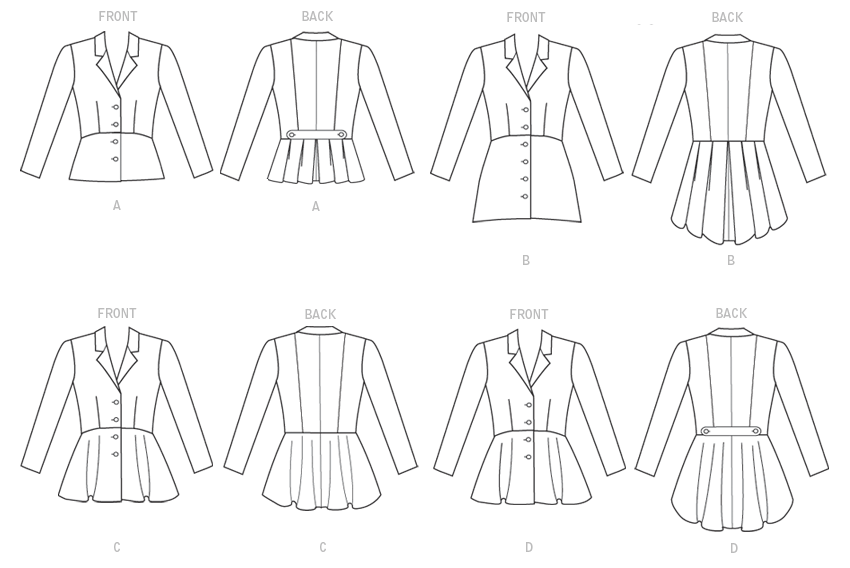 Patron McCall's n°7513 – Vestes à col cranté et basque pour femme
