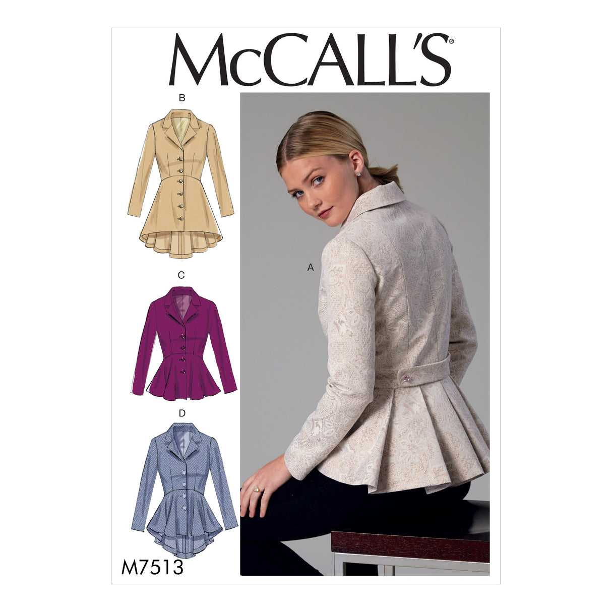 Patron McCall's n°7513 – Vestes à col cranté et basque pour femme