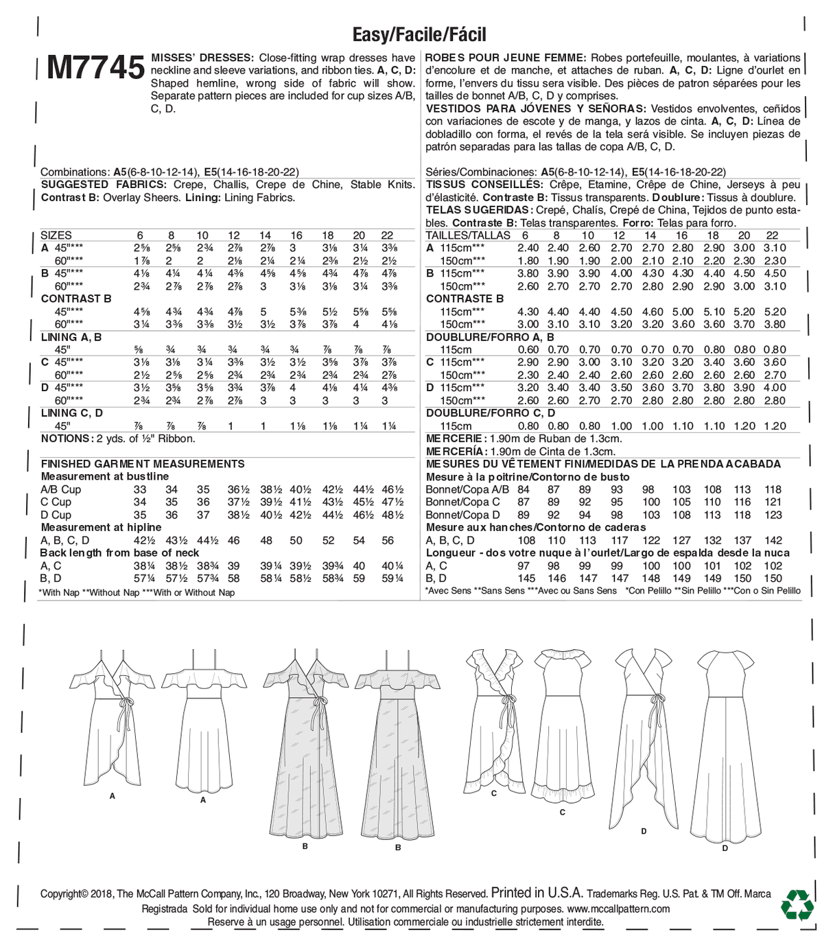 Patron McCall's n°7745 - Robes cache-cœur pour femmes