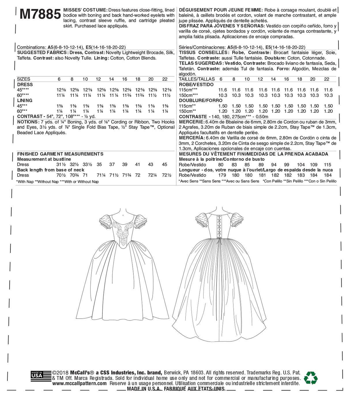 Patron McCall's n°7885 - Robe de costume pour femme