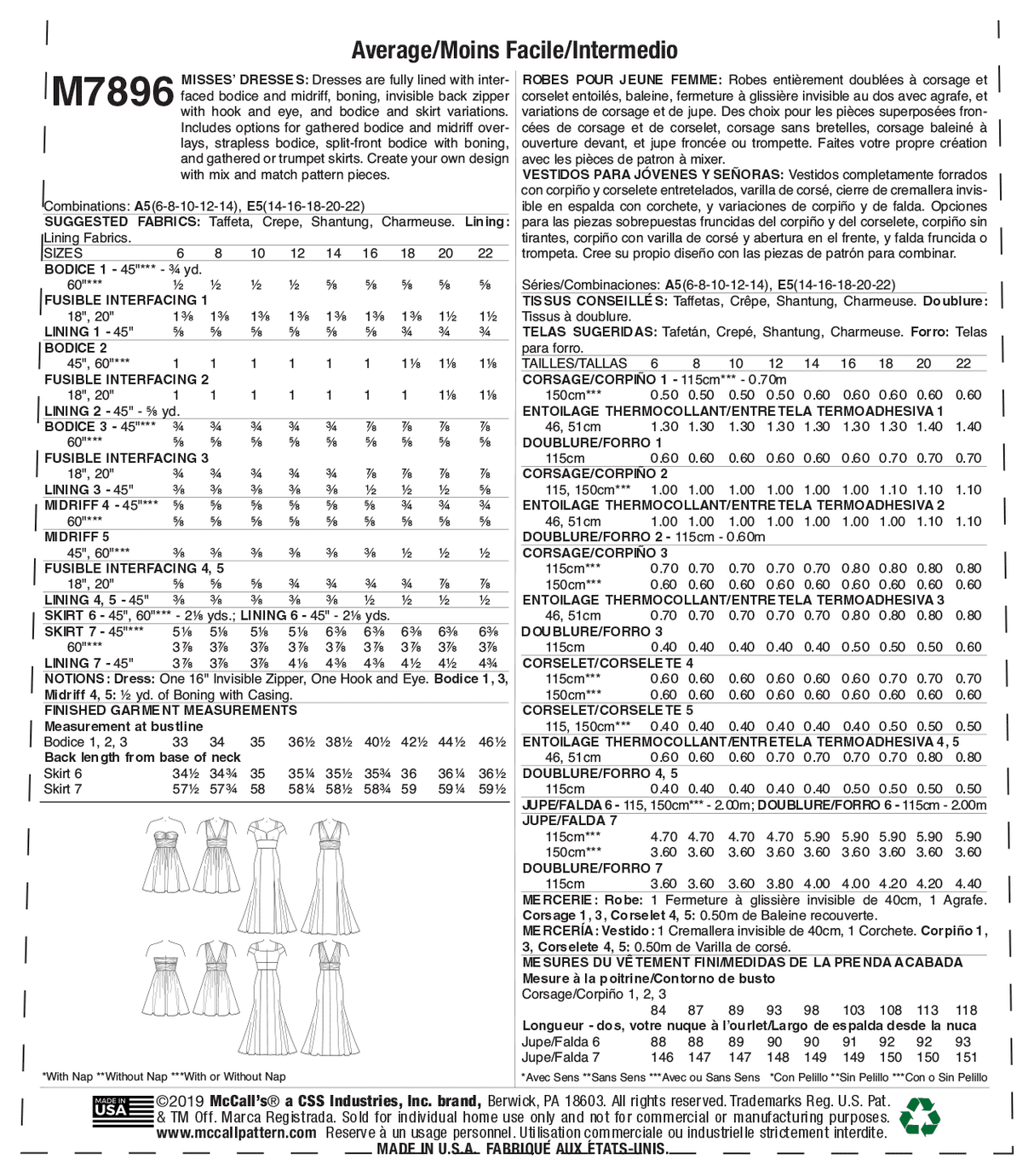 Patron McCall's n°7896 - Robe de soirée pour femme