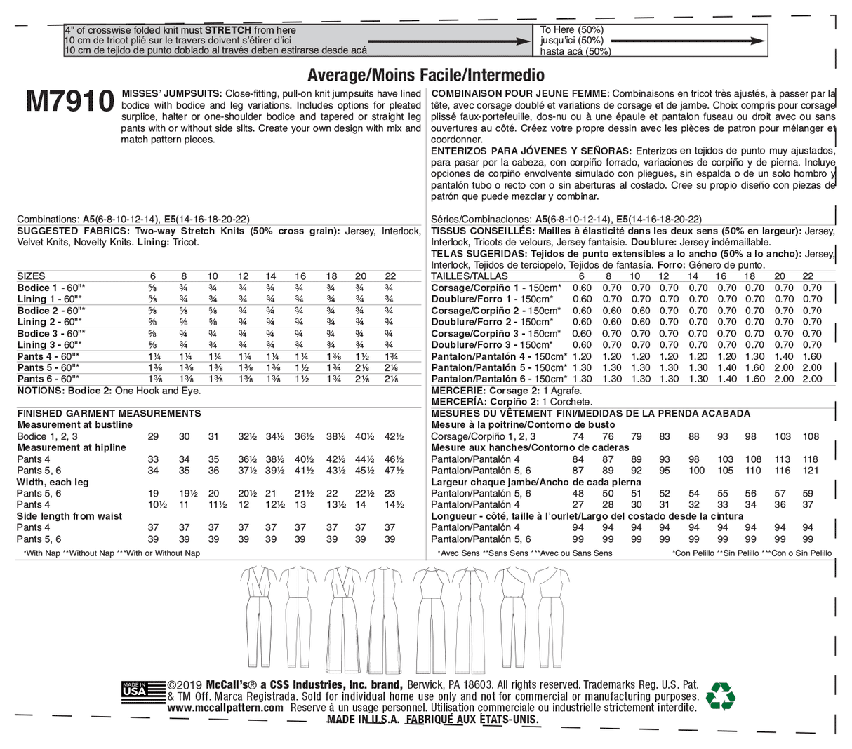 Patron McCall's n°7910 - Combinaisons