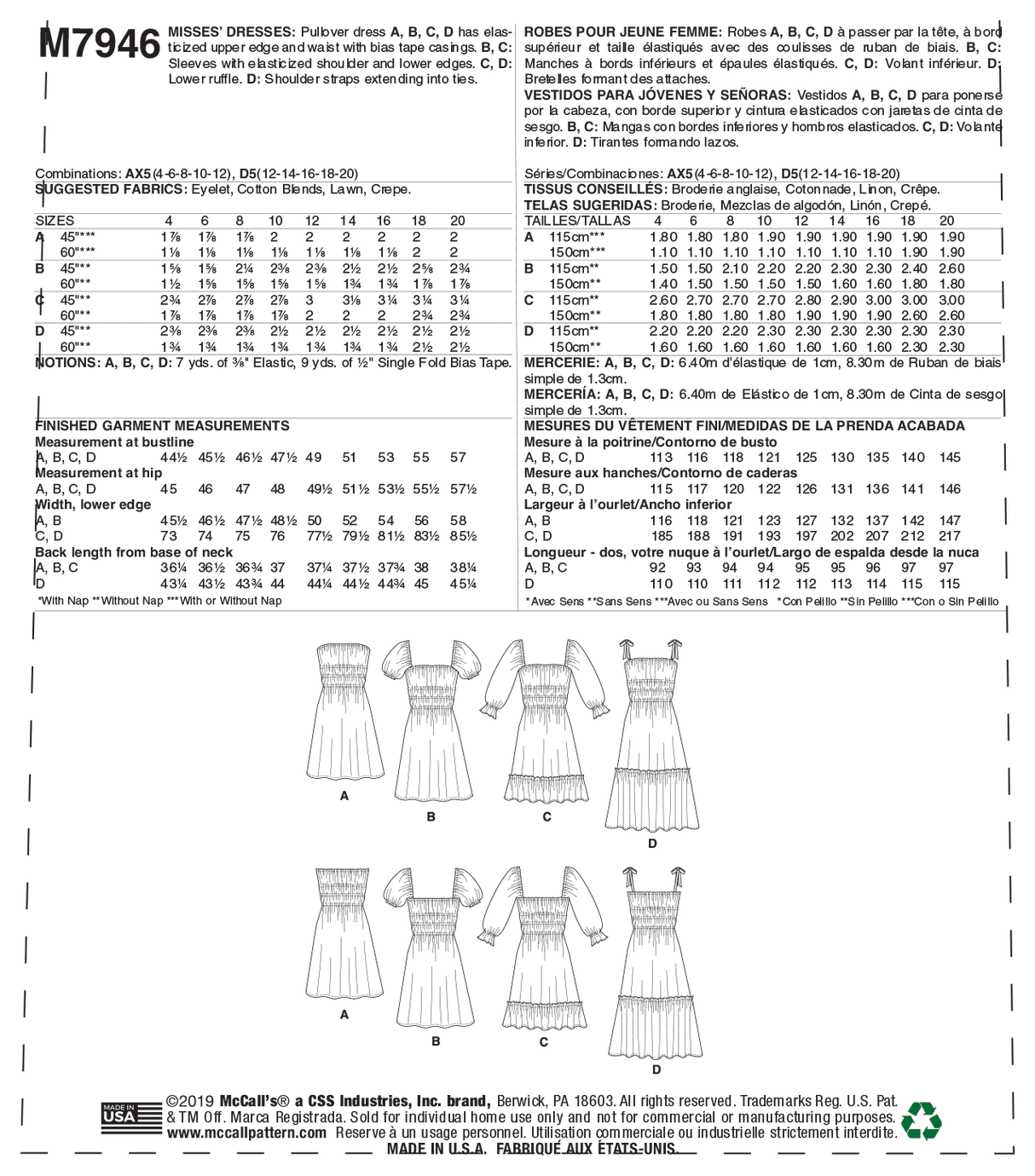 Patron McCall's n°7946 - Robes