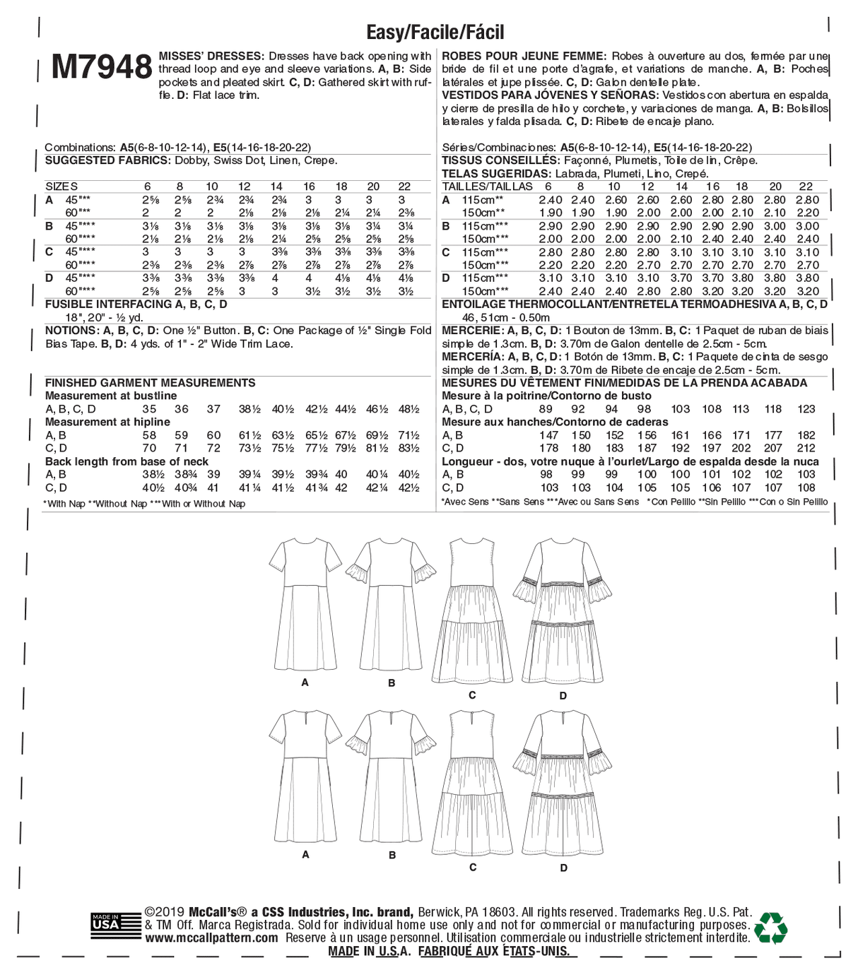 Patron McCall's n°7948 - Robes