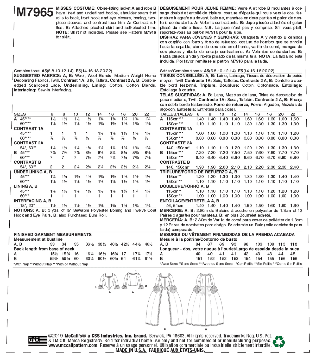 Patron McCall's n°7965 - Veste et robe d'époque
